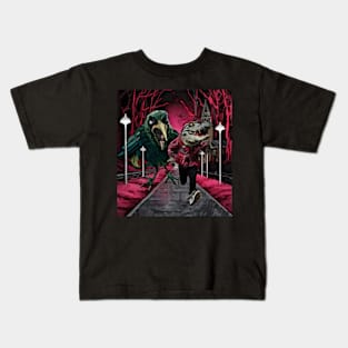 watercolor crow chasing alligator Kids T-Shirt